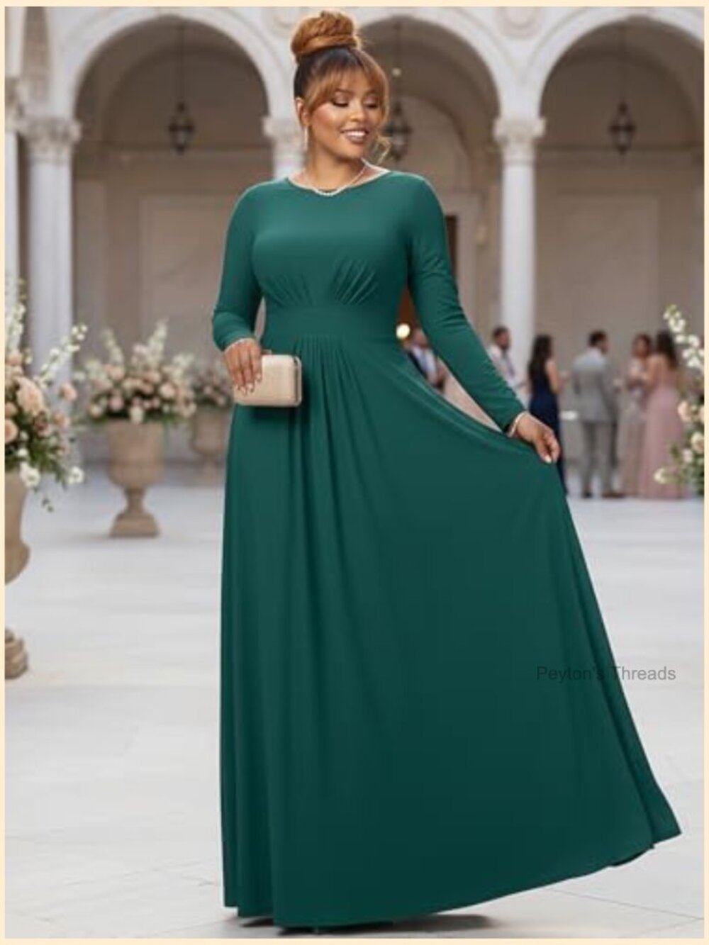 Long Sleeve Flowy Empire Waist Maxi Dress Gown - Picture 4 of 7